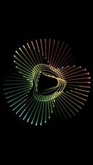 Abstract Neon Spiral with Multicolored Radiant Lines on Black Background