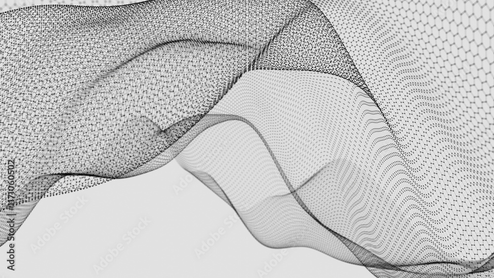 Leinwandbilder Hexagonal Mesh Pattern with Flowing Abstract Waves in Black and White