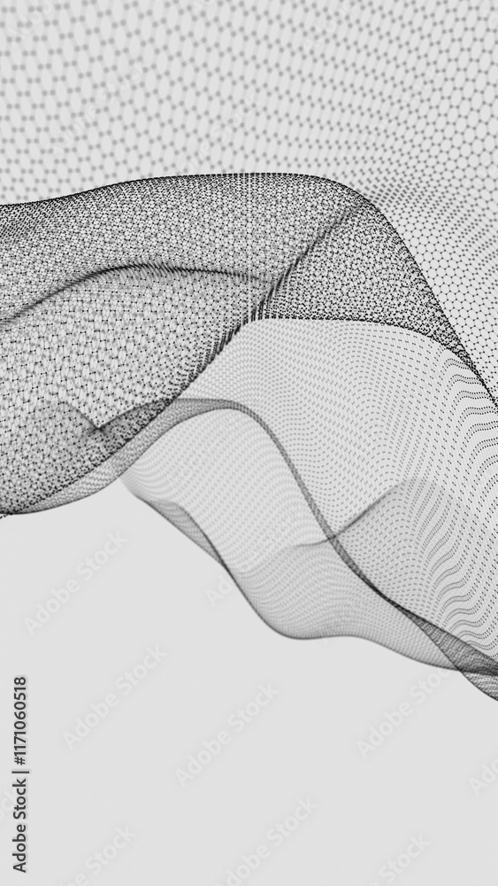 Fototapete hexagonal mesh pattern with flowing abstract waves in black and white