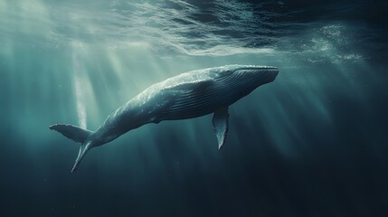 Obraz premium A gentle whale taking a breath at the waters surface