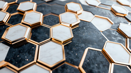 Elegant stage background with interlocking hexagons and navy blue details