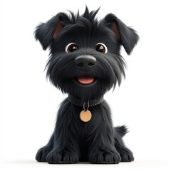 Cartoon Style Cute Black Dog With a Cheerful Expression