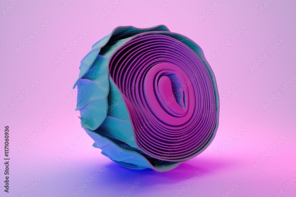 Aufkleber abstract 3d render of a swirling, layered form resembling a stylized cabbage or rose, in vibrant tea