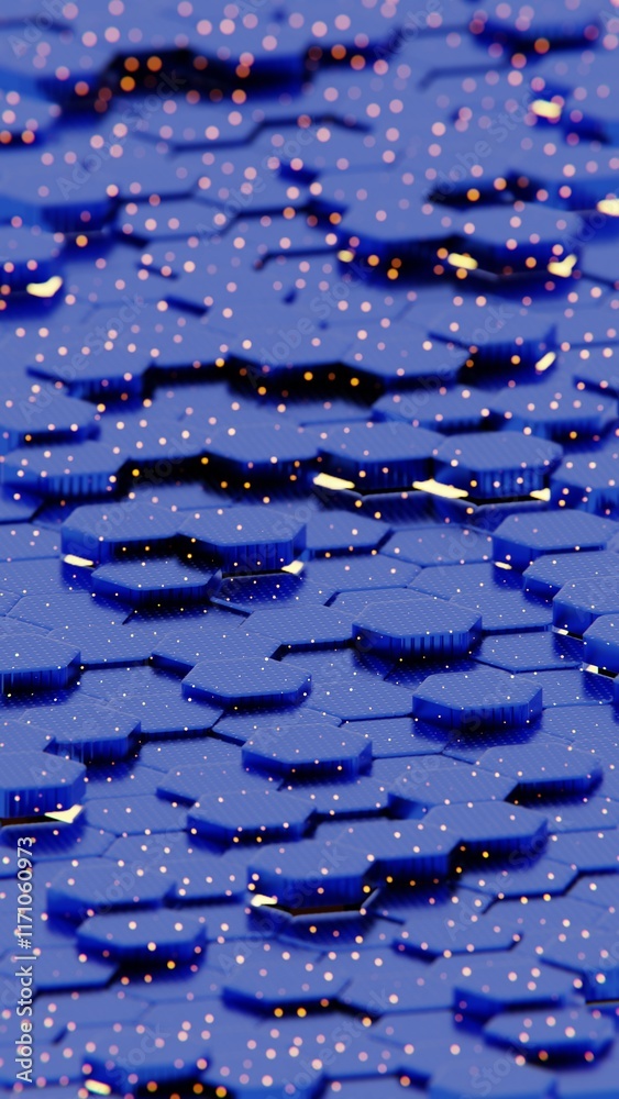 Aufkleber abstract hexagonal grid with blue and orange glow