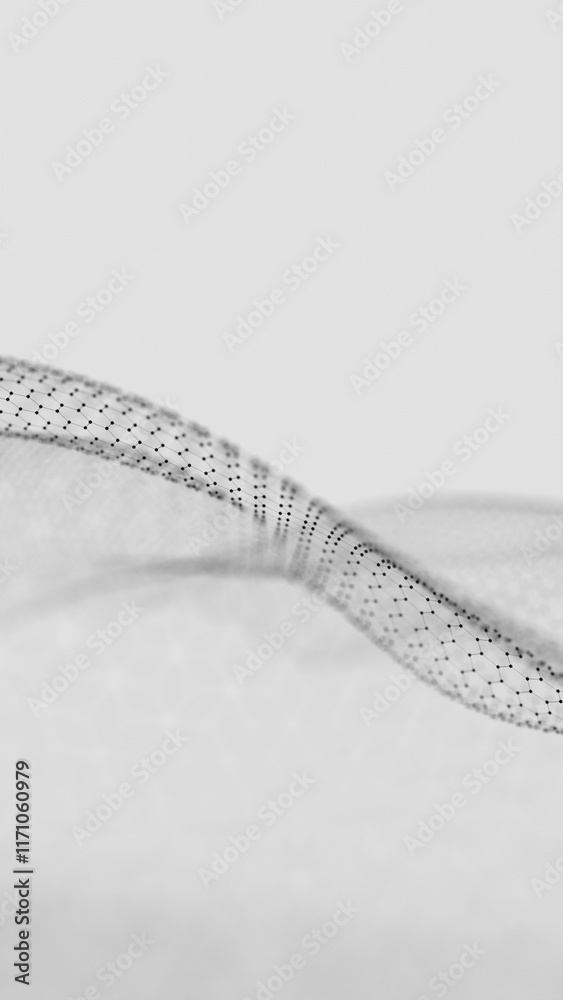 Aufkleber Hexagonal Abstract Mesh Wave with Black Dots on White Background
