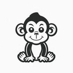 Cute Ape in a Flat Vector Logo Design With Simple Outlines