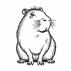 Cute Capybara Vector Logo Design in Black and White Outline