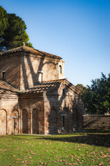 Ravenna, italy, detail of the outer walls of the mausoleum of Galla Placidia at sunset