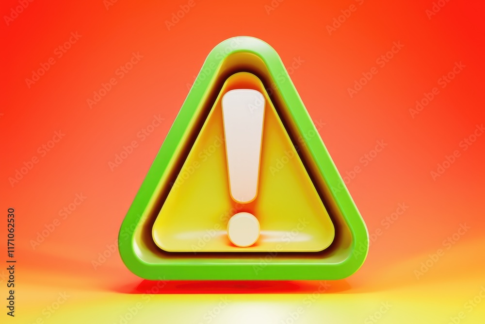 Poster a vibrant 3d rendering of a warning sign, a yellow triangle with a bright exclamation mark, signifyi