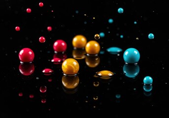 Dynamic Paint Droplets & Reflective Spheres High-Contrast Abstract Art in Studio Lighting