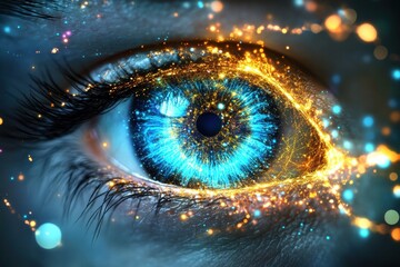 Glowing Human Eye with Cosmic Energy