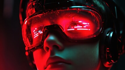 Gamer Hacked Through Neon Lit Virtual Reality Headset Symbolizing Gaming Fraud