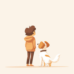 Illustration of person and dog with plain background.