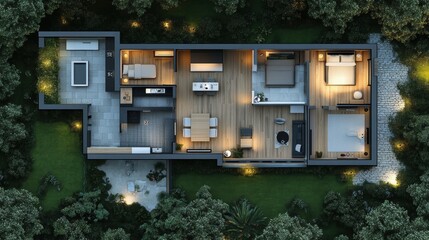 Aerial View of Modern Apartment at Night