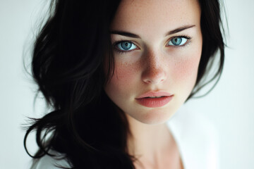 Obraz premium A portrait capturing empowerment through a determined gaze against a clean background.