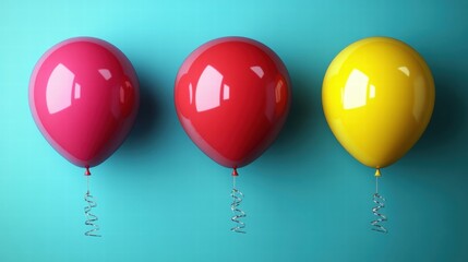 Three Colorful Balloons on Teal Background