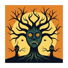 Horror tree vector illustration. Halloween background