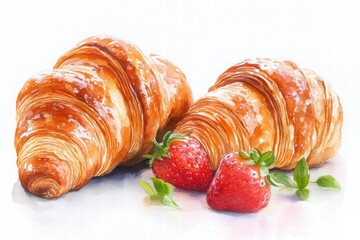 Delicious Croissants with Fresh Strawberries