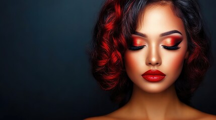 Fototapeta premium Glamorous Portrait of a Woman with Bold Makeup and Red Hair