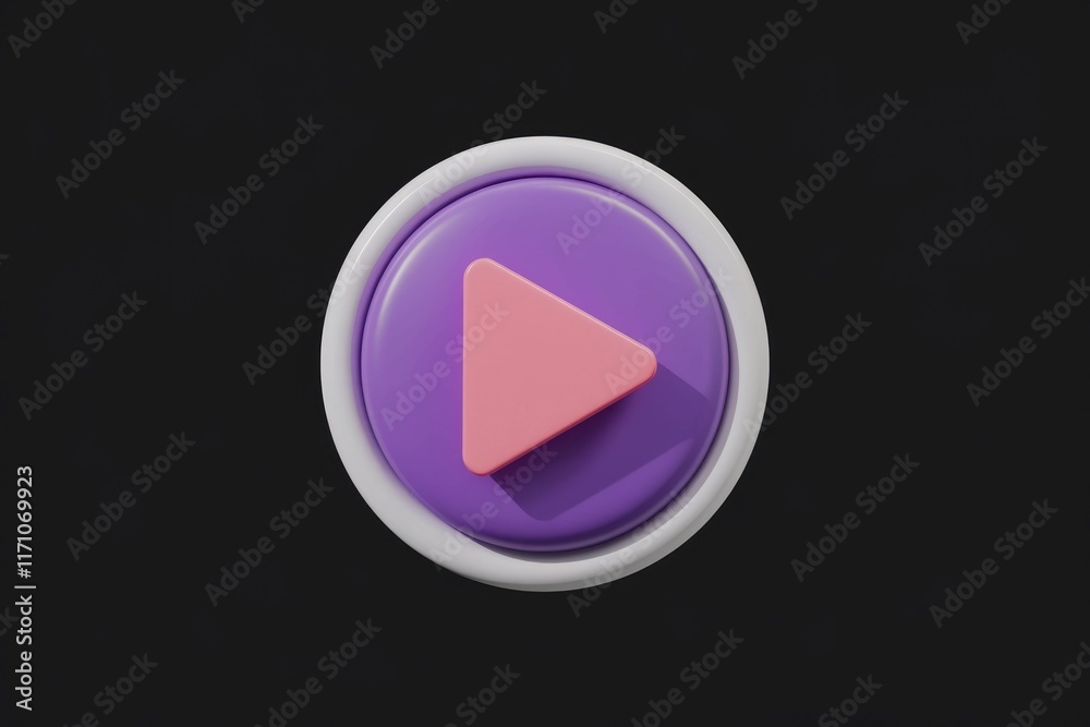 Aufkleber a 3d render of a play button; pink triangle on purple circle, white border.