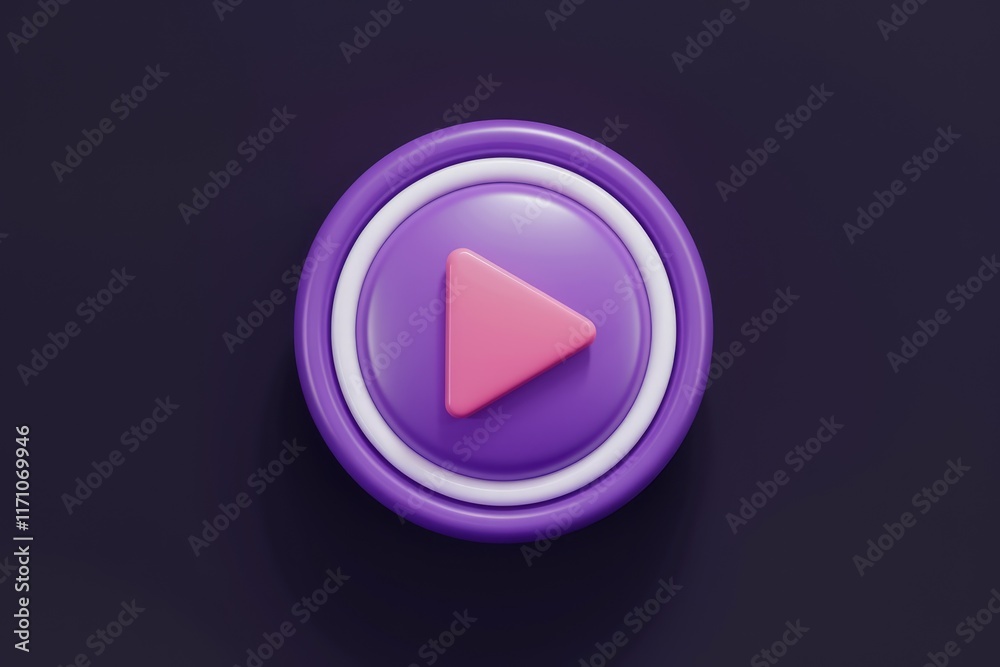 Poster A 3D rendered play button with purple and pink color scheme, symbolizing media playback.