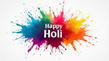 Obraz premium Happy Holi background, colorful paint splashes on white background