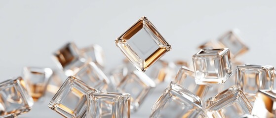 Fototapeta premium Floating glass cubes abstract art digital render minimalist style close-up view contemporary design