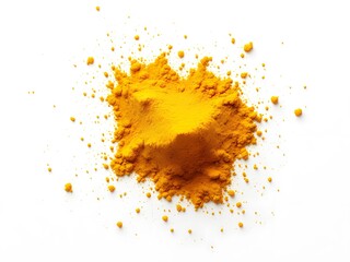Vibrant Yellow and Orange Turmeric Powder Scattered on White Surface

