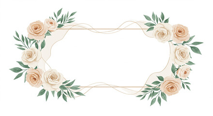 Fototapeta premium Elegant Floral Frame Roses Greenery Gold Lines Wedding Invitation Design