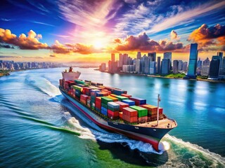 Fototapeta premium Global Container Ship Trade - Commercial Freight Logistics
