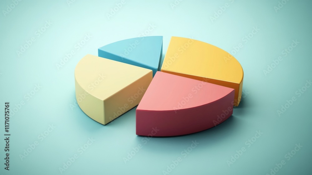Poster an elegant d pie chart with soft curves and a pastel color palette, showcasing different data points
