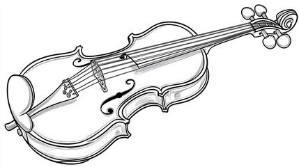Obraz premium Elegant Line Art Violin Outline, Coloring Page for Adults and Music Lovers, Vector Illustration