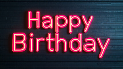 Obraz premium Happy birthday graffiti concept, Happy Birthday neon sign glowing brightly on dark background