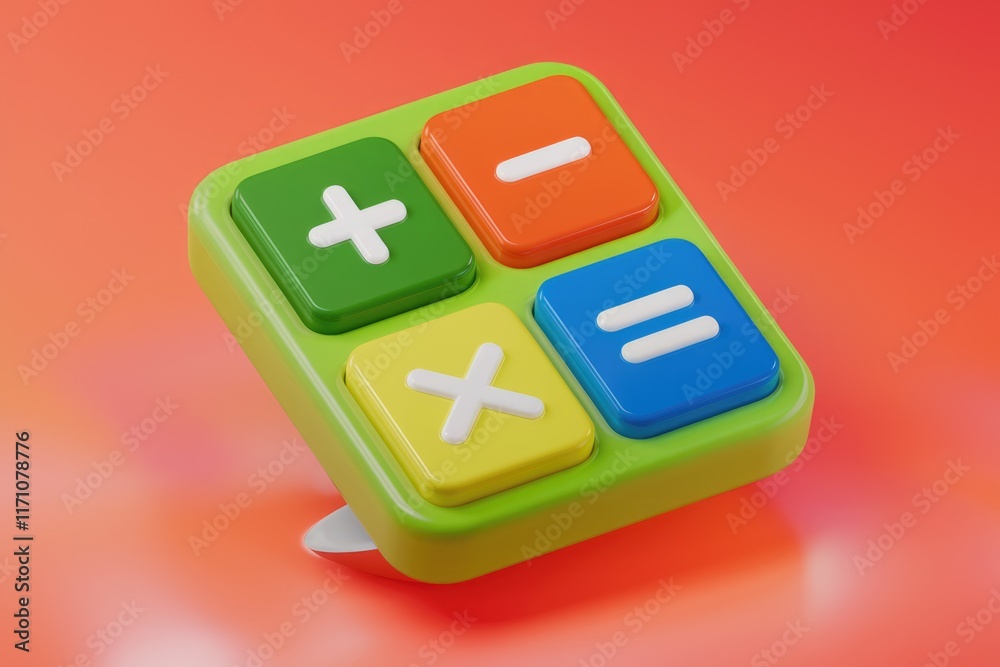 Fototapete a colorful, miniature calculator displaying basic arithmetic functions: addition, subtraction, multi