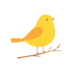 Cute cartoon bird on a branch with yellow leaves.