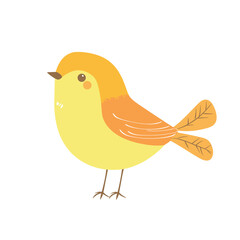 Cute cartoon bird on a branch with yellow leaves.