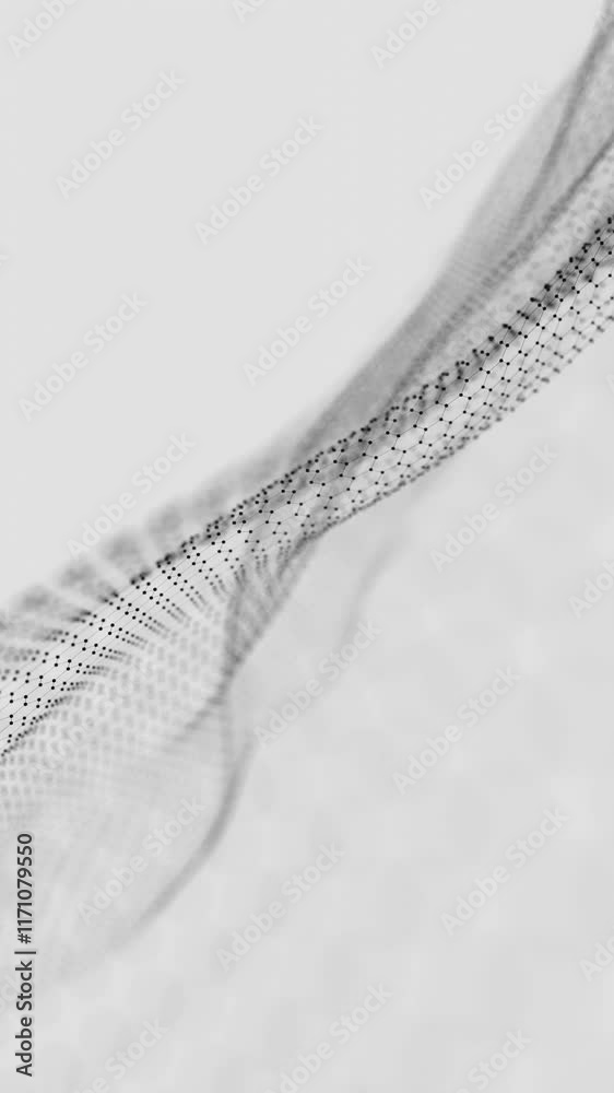 Poster hexagonal mesh pattern with flowing abstract waves in black and white