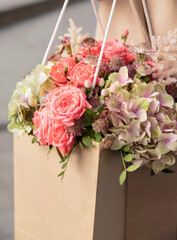 Elegant Floral Gift Bag with Roses and Hydrangea for Special Celebrations