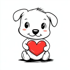 Fototapeta premium Cute dog with red heart for Valentine’s Day greeting card design