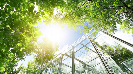 Nature-Inspired Architecture: A Green Leaf Against a Blue Sky, Symbolizing Sustainable Design and Eco-Friendly Living.