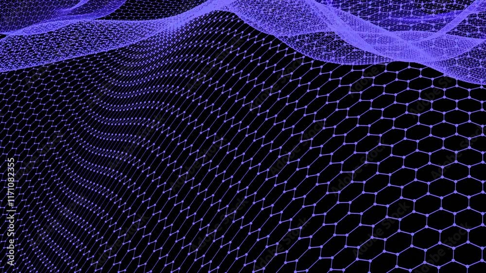 Aufkleber hexagonal grid with flowing blue abstract mesh on black background