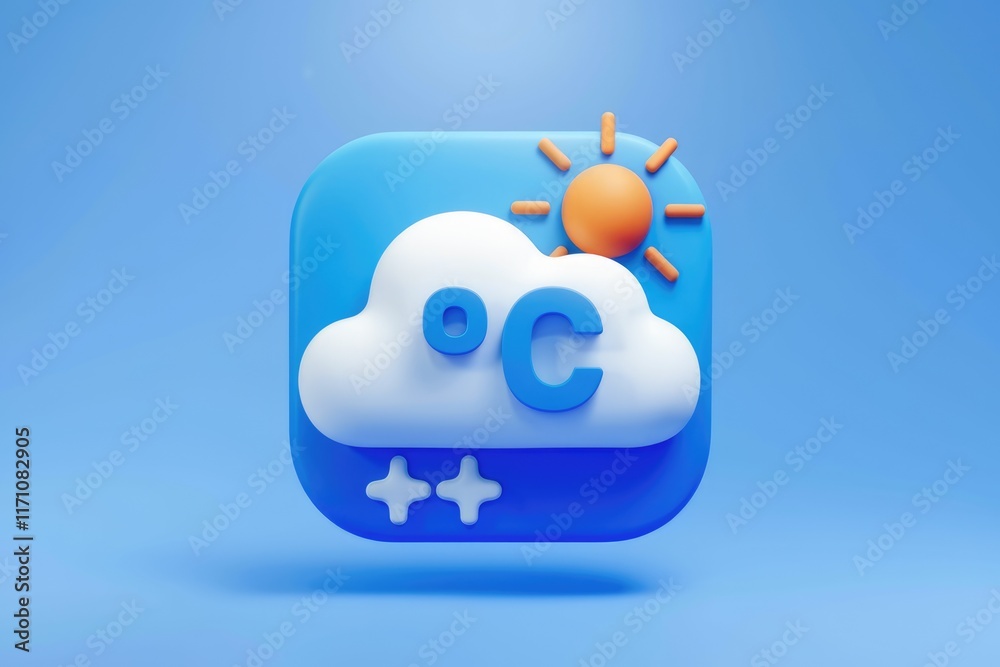 Poster 3d weather app icon showing partly cloudy, sunny weather with 0c.