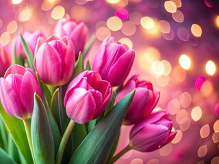 Obraz premium Pink Tulip Bouquet Soft Focus Bokeh Background - Romantic Spring Floral Photography