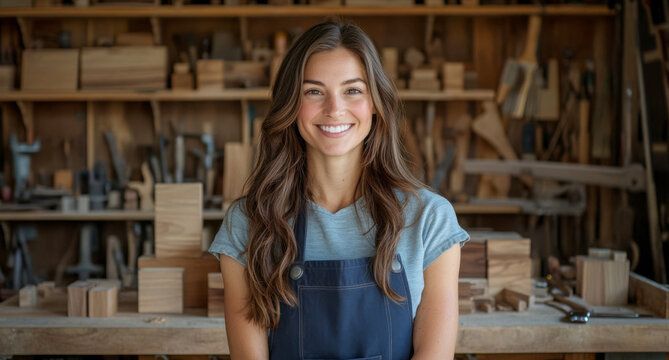 female carpenter in a woodworking workshop