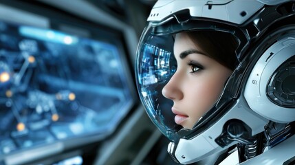 A robot works efficiently in a contemporary office, illuminated by soft blue light with additional robots engaged around it