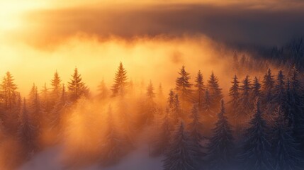 Obraz premium Trees covered by heavy snow in winter forest
