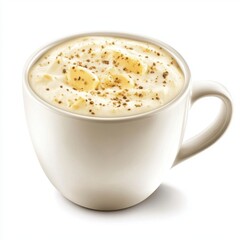 Obraz premium A white coffee cup with a creamy white substance in it. The cup is almost full and the substance is spread out evenly