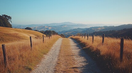 Country road leads to scenic mountain view.