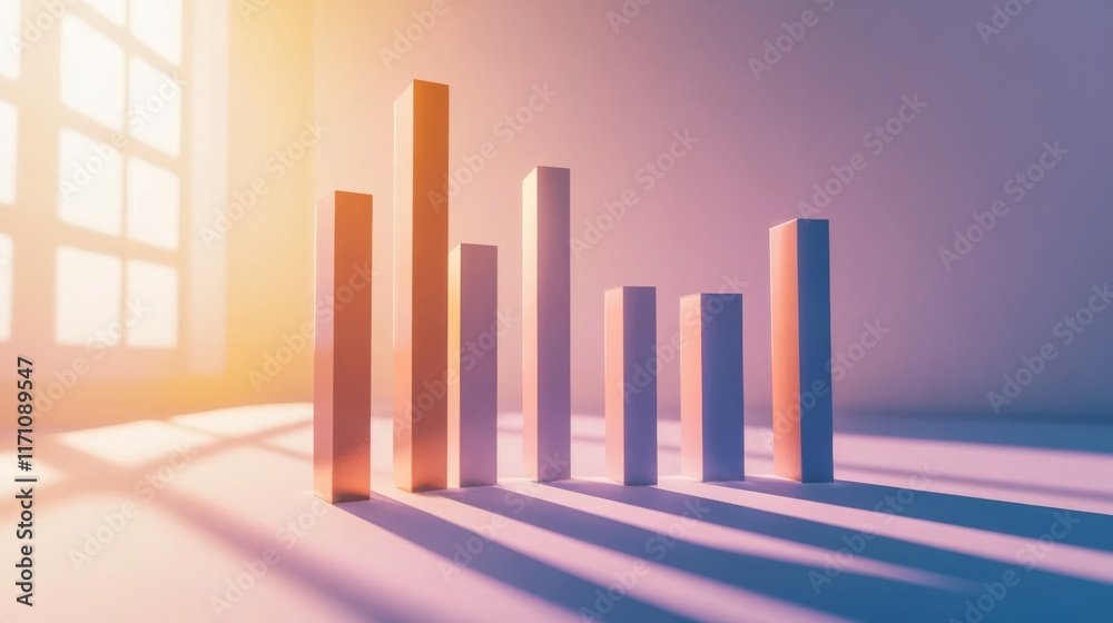 Fototapete a clean and minimalist d bar chart with tall, evenly spaced bars, cast shadows on a subtle gradient 
