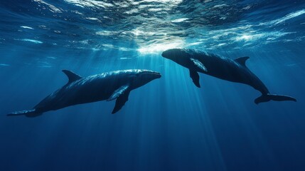 Naklejka premium Dramatic Underwater Photography of Dolphins